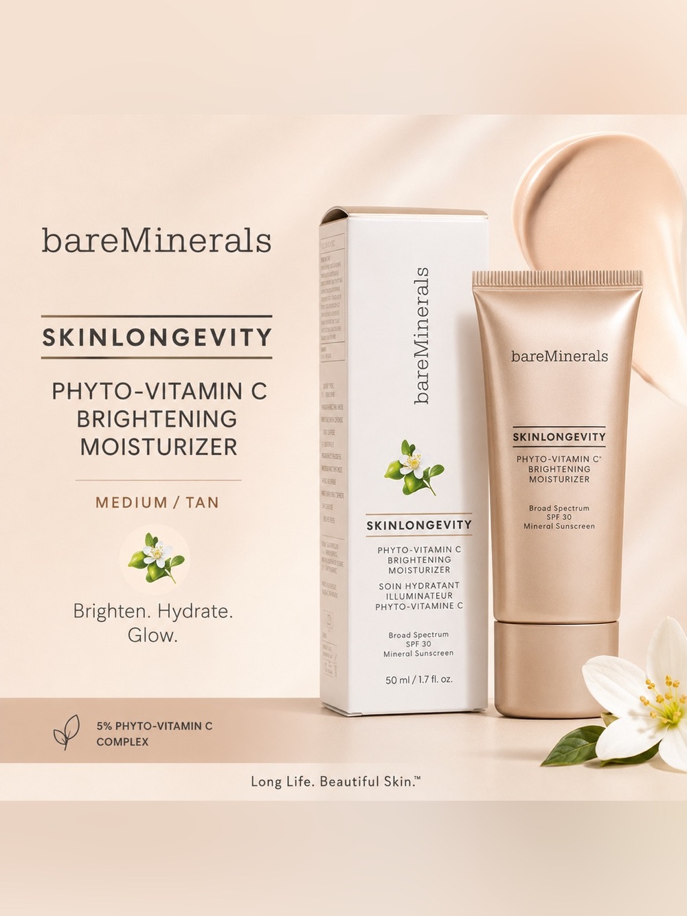 BAREMINERALS Skinlongevity Phyto-Vitamin C Brightening Moisturizer SPF 30 NIB